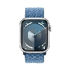 Apple Watch Series 9, 45 мм, корпус из алюминия серебристого цвета, нейлоновый ремешок цвета «ледяной синий»